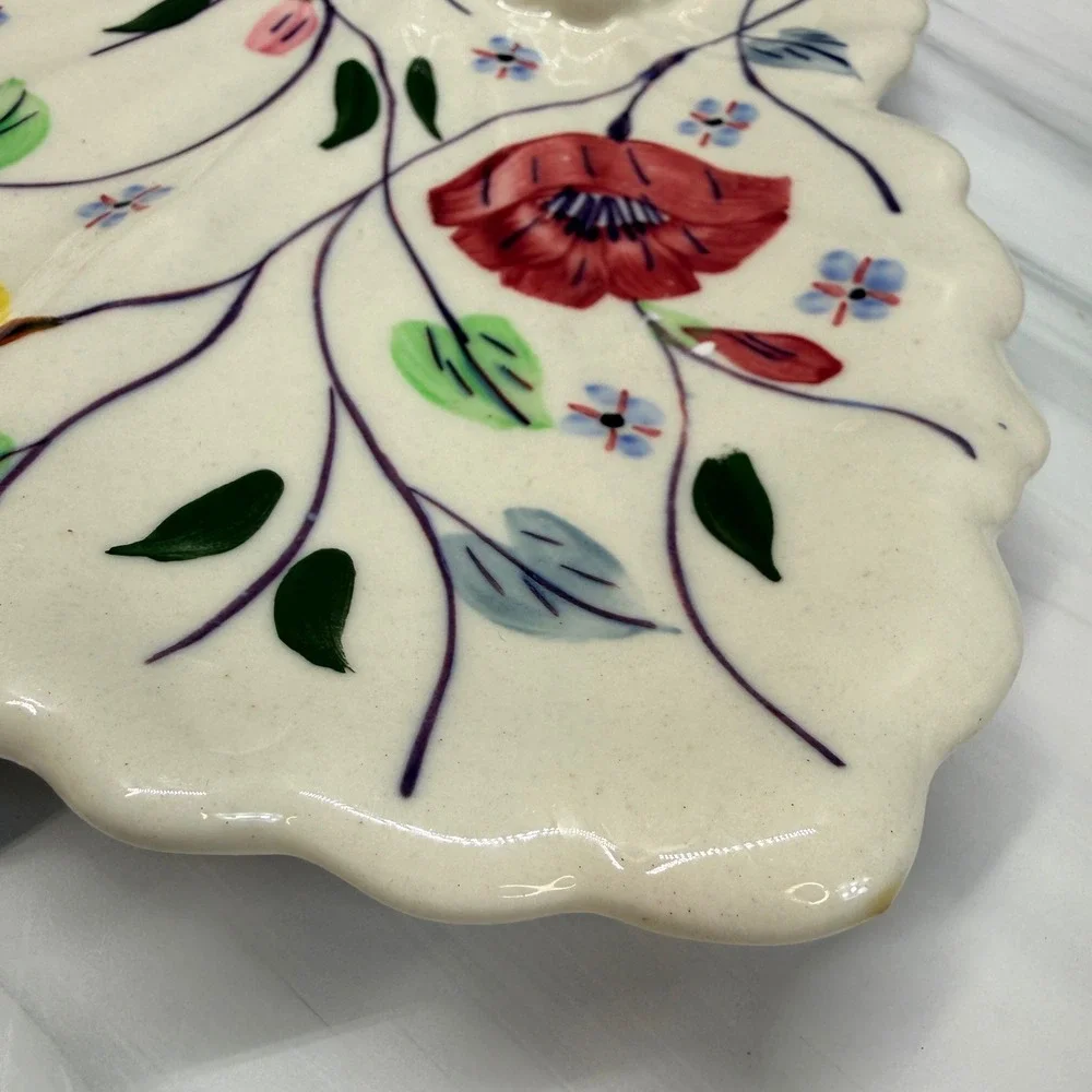 Blue Ridge Southern Potteries Hand Painted Floral Leaf Tray Grape Handle Dish